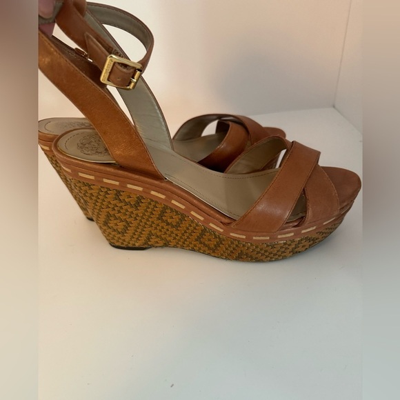 Vince Camuto Raven Leather Brown Wedge Sandals Size 8 - Picture 4 of 9